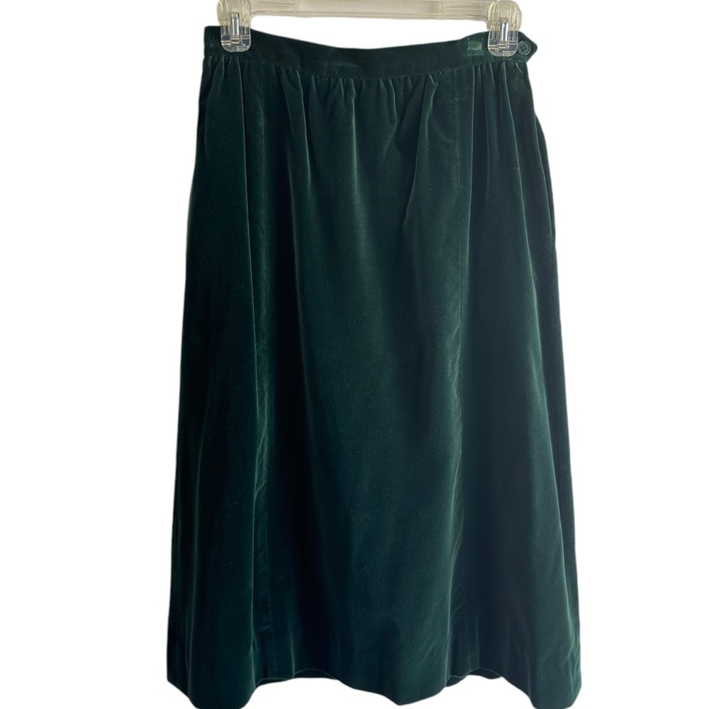 Vintage Villager Velvet Green Maxi Skirt Womens 10 Pockets Holiday Cottagecore